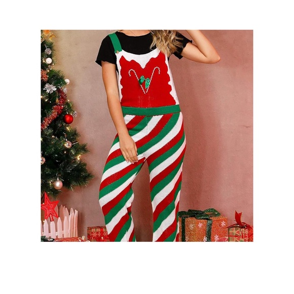 Ugly Christmas Sweater Jumpsuit Romper womens teen Candy Canes XL (see measure) - Picture 1 of 12